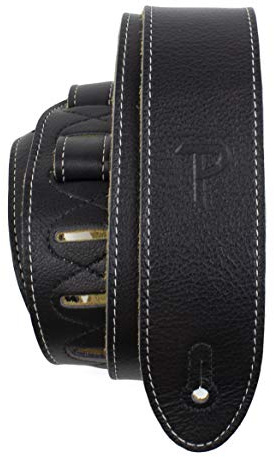 Perri's Leathers Italian Leather Guitar Strap, 41 to 56, Black, Soft Deluxe, Adjustable, Reinforced Keyhole & Slots, Electric, Bass, Acoustic Guitar Straps Leather