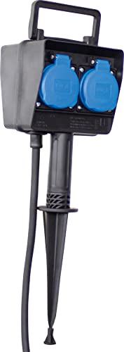 as - Schwabe 4-fach Gartensteckdose mit Erdspieß - 2 m Gummischlauchleitung - Außensteckdose mit Klappdeckeln - Verteilersteckdose witterungsbeständig IP44-230V/16A, Schwarz, 60684