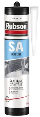 Rubson SA Mastic Sanitaire Blanc, Mastic silicone acétique contenant des antifongiques puissants, Joint sanitaire étanche pour tous matériaux émaillés, 300 ml