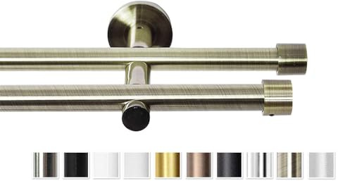 Rollmayer Gardinenstange Ø19mm 120cm Antik Gold 2-läufig mit Crux | Metall, Wandbefestigung ohne Ringe, Für Wohnzimmer Schlafzimmer Büro