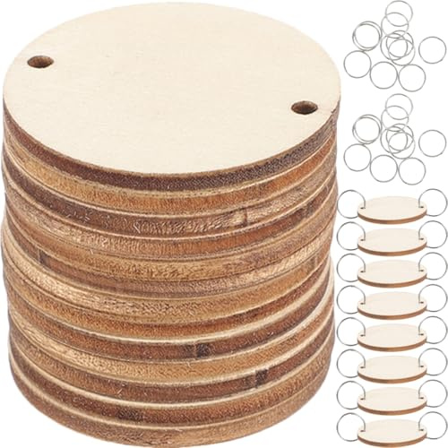 WINOMO Lot de 50 rondelles en bois brut avec 50 boucles en fer, pour calendrier d'anniversaire, décoration à suspendre