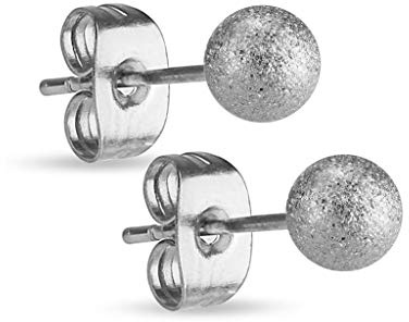 Treuheld | Kugel Ohrstecker in Diamant-Optik - Silber - Sand-gestrahlt Matt - Edel-Stahl Ohr-Ringe mit matter Kugel - 3, 4, 5, 6, 7, 8, 10 mm - Runde Ohr-Stecker für Männer & Frauen - Steck-Verschluss