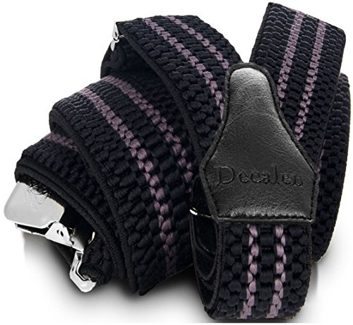 Decalen Mens Braces with Very Strong Clips Heavy Duty Suspenders One Size Fits All Wide Adjustable and Elastic Y Style (Black Grey)