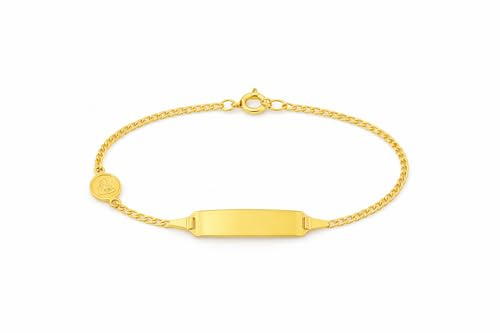 JC Schmuck 585 Gold Baby ID-Armband Kinder Goldarmband 14 cm mit Engel I Schildband Armband mit Gravur Taufarmband Gold Namensarmband I Babyarmband mit Namen I Kinderschmuck I 5.56049-98