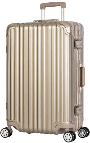 Travelhouse® London Aluminium-Rahmen Koffer Trolley 67L Gold | Polycarbonat-Hartschale, Ohne Reißverschluss, TSA-Schloss, 4x 360° Doppel-Rollen, 65 x 42 x 24 cm