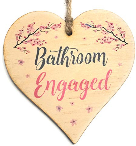 Engaged Vacant Bathroom Heart Shaped Door Sign | Hanging Made From Wood CB | Double Sided Occupied Cherry Blossom Design Plaque | Home Decor