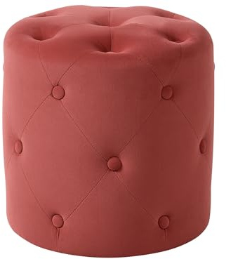 Beliani Pouf Samt Korallenrot rund 40 cm gesteppt mit Knopfheftung Chesterfield-Stil Corolla