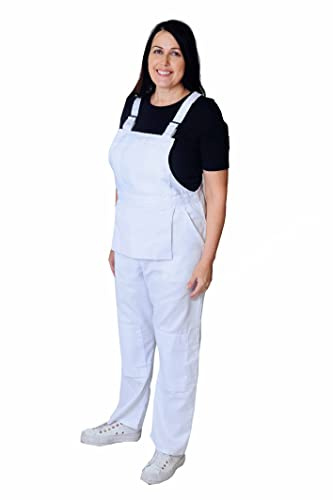 GRS Woman Ladies Bib and Brace Dungarees Coveralls Overalls, Woman Fancy Dress Overalls, White, 4XL 22