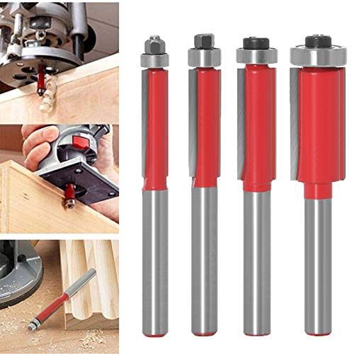 Baorder 1/4 Inch Shank Flush Trim Router Bits Top Bearing Router Bit Woodworking Milling Cutter Tool 4PCS Set