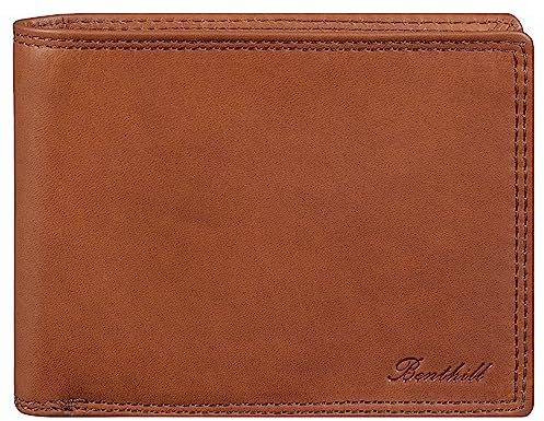 Benthill Herren Geldbörse aus Echt-Leder - Geldbeutel mit RFID-Schutz - Großes Portemonnaie für Herren - Vintage Leder, Farbe:Braun