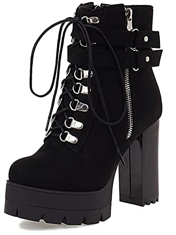 Cocey Damen Stiefeletten mit Absatz Nieten Plateau Ankle Boots (Black, 41 EU)