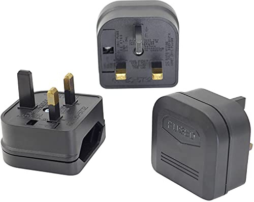 Casoter 2-Pin EU to 3-Pin UK Plug Adaptor, 5A Fuse European Type C E F to Britain Type G Plug Converter, Black Euro Plug Adaptor UK Socket Adapter, 3 Pack