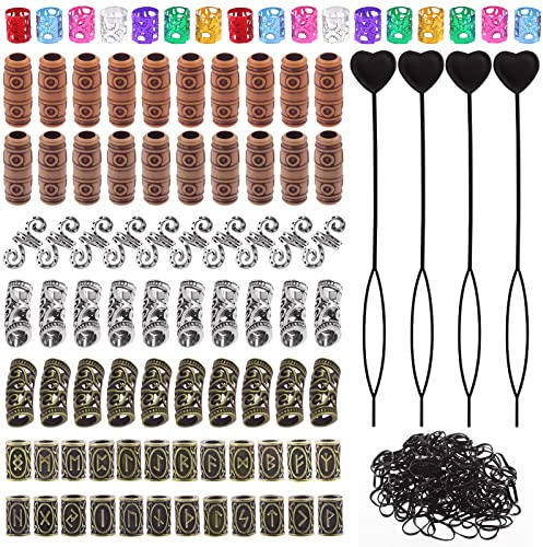 Keadic Set di perline da barba vichinghe, 299 pezzi, 7 pezzi, include perline dreadlock, forcine per capelli, elastici neri e anelli di estensione per capelli, gioielli, decorazione