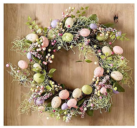 WDhomLT Couronne Artificielle De Pâques Couronne De Pâques Artificielle avec des Œufs et des Fleurs Couronne D'œuf De Pâques avec des Baies Mixtes Mélange De Fausses Fleurs De Fleurs Décorations