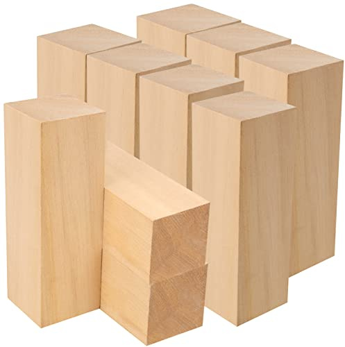 MANCHAP 10 Pack 6 x 2 x 2 Inch Basswood Carving Blocks, Soft Solid Unfinished Wood Whittling Blocks, Basswood Square Wood Blocks for Carving and Whittling