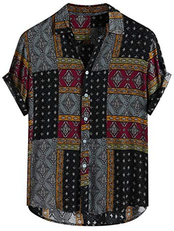 Camisa Hawaiana Hombre Manga Corta Estampada Funky Camisas Algodón Cuello en V Botón Informal Abajo Playa Camisa Primavera Verano Vacaciones Impreso Ajuste Regular 2022