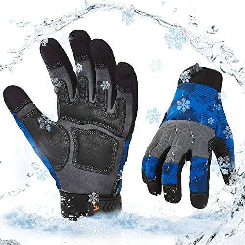 Vgo... Winter-Arbeitshandschuhe，Sicherheit-Arbeitshandschuhe für Kühllager oder Gefrierschrank,wasserdicht. Kunstleder, w/3M Thinsulate Lining,0℃/32°F,1Paar (SL7716FLWP)