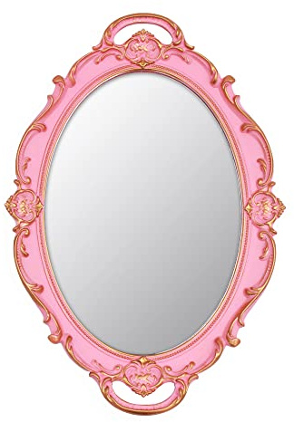 YCHMIR Vintage liten väggspegel 37 x 25,4 cm oval rosa