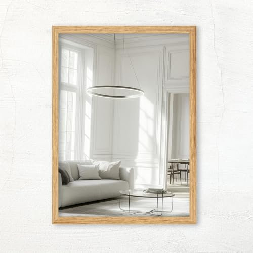 CLAMARO Vision Wandspiegel 30x50 cm Eiche Catania mit Rahmen, 300+ Größen wählbar, Echtglas-Spiegel im Hoch- & Querformat montierbar - handgefertigt in Deutschland