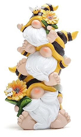 Hodao Summer Bee Gnome Decorations Indoor Home Table Decor Cute Stacked Bee Gnome Figurines Gifts -Swedish Dwarf Elf Figurines Summer Garden Honey Bees Gnomes Decorations (Bee1)