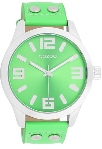 Oozoo Timepieces Damen Uhr in Silber/Rauchgrün - Armbanduhr Damen mit Lederarmband | Hochwertige Uhr für Frauen - Edle Analog Damenuhr in rund C1070