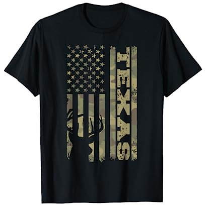 Texas Deer Hunter Vintage Hirsch Jagd Camo USA Flagge T-Shirt