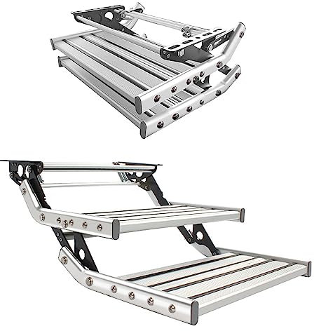 Ddasam Marche Pied Caravane et echelle Marche Pied Camping Car Double pliablemar chepieds pour Camping-Car Marche Pied Caravane 2 marches EntréE pour Les Caravanes