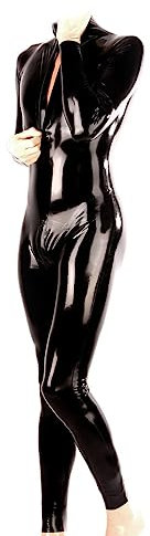 Latex Catsuit Jumpsuit 3D Crotch Rubber Bodysuit Front Crotch Zipper for Men Wear W/o Gloves and Socks,Yellow,S
