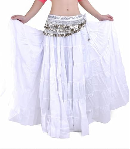 Frauen Tribal Bauchtanz Böhmische Zigeuner Flowy Maxi Röcke Leinen Garn Hohe Taille Lange Rock Trendy Urlaub Boho Lange Röcke,Weiß