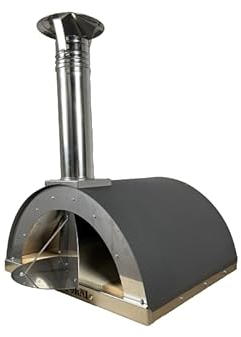 Forno Per Pizza A Legna Da Esterno - Cottura Diretta Acciaio vernciato, Con Mattoni Refrattari, Alfonso 2 Pizze antracite, Pirometro 500 Gradi E Porta Fuoco - Forno Pizza Da Giardino, Cuoci Pane