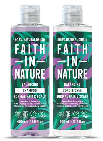 Faith In Nature - Natural Shampoo & Conditioner Set - Vegan & Cruelty Free, No SLS or Parabens - 2 x 400ml, Lavender & Geranium