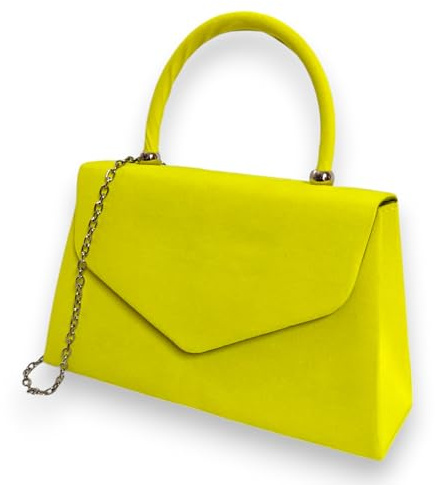 fi9® Pochette da donna in pelle scamosciata, stile retrò, per matrimoni, feste, balli e serate, Verde fluorescente, medium