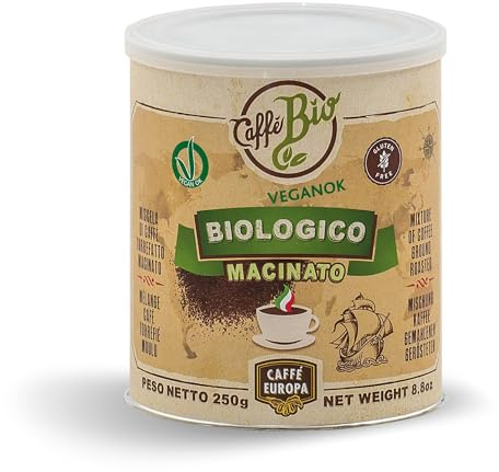 Caffè Europa - Caffe Macinato ottenuto attraverso Tostatura Artigianale, Caffe Cremoso Miscela Arabica, 4x250g (Biologico Barattolo)