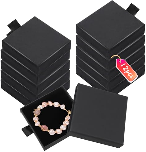 RYAN 12 Stücke Schmuckschachtel Schmuck Geschenkbox Klein Schmuckkasten Quadratische Karton Schmuckbox Schachte für Ohrringe Ketten Armbänder Ringe (Schwarz / 7 x 7 x 1.7 cm)