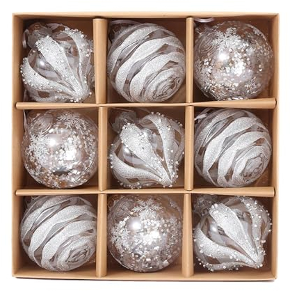 Sirseon Juego de bolas de árbol de Navidad, juego, adornos navideños blancos, bolas de árbol de Navidad, 9 piezas bolas navideñas como adornos para el árbol, grandes ornamentos colgantes de bolas de 8