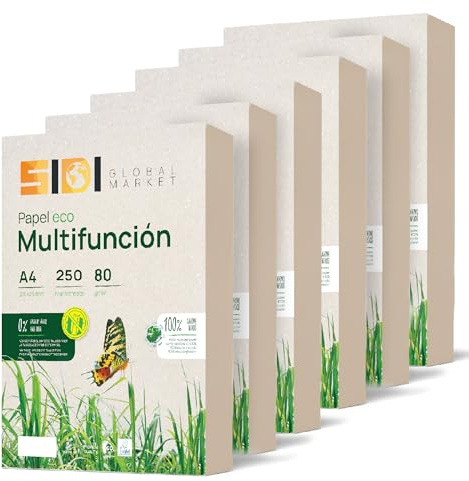 Recyclingpapier, DIN A4-Papier, A4-Blatt, 80 g, Papier für Fotokopien und Drucker, 250 Blatt A4, 100% aus Recyclingpapier, SIDI (6 Packungen)
