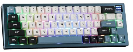 EPOMAKER MS68 Clavier Gaming sans Fil avec Écran de 0,85, Via Clavier Mécanique en Alliage d'Aluminium CNC, Bluetooth 5.0/2,4 GHz/Filaire, Clavier Personnalisé (Bleu Nuit, Flamingo Switch)