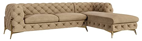 S-Style Möbel Milton Chesterfield Ecksofa Sofa L-Form Couch Eckcouch Wohnzimmer Möbel Wohnlandschaft Polstersofa mit Metallfüßen 5-Sitzer 305x200x73 cm Beige Rechts