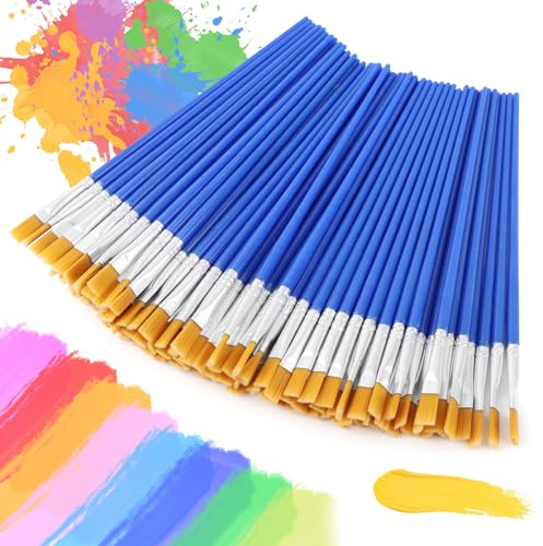 BREANIFULL 100 Pezzi Piatti Pennelli, Spazzola per Dipingere di Nylon Artist Brushes Paint Pennelli Piatti per Pittura Acrilico per Acquerelli e Olio