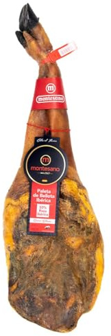 Ibéricos Montesano | Paleta de Bellota Ibérica 50% Raza Ibérica | Crianza en Libertad | Dehesas Extremeñas | Alimentación con Bellotas y Hierbas | Sabor Intenso y Textura Delicada |Brida Roja |4.5-5kg