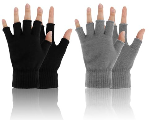 Fingerlose Handschuhe,Fingerlose Handschuhe Herren,Fingerless Gloves,Zwei Paare,Schwarz Und Dunkelgrau,Handschuhe Fingerlos Herren,Handschuhe Fingerlose,Halb Handschuhe Damen,Kurzfingerhandschuhe
