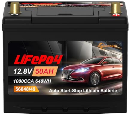 MOUDENSKAY bilbatteri 12 V 50 Ah lifepo4 bil startbatteri 12 V CCA1100 uppladdningsbar bil startlitiumbatteri med BMS-skydd, tillämpligt 56048/49 80D26/55D26/65D26-L/R GROUP24