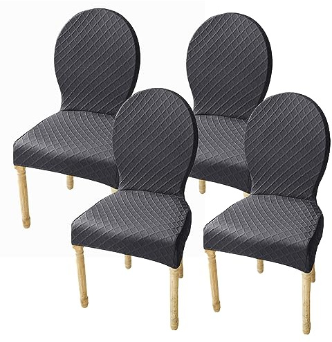 XGANGM Stretch Stuhlbezüge mit Runder Rückenlehne 2er/4er Set Elastische Stuhlhussen für Esszimmer Ohne Armlehnen Massivholzbeine Moderne Ovale Stuhl Hochzeit,Dark Gray,4PCS Large