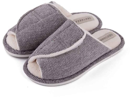 iEasey Herren Damen Offene Zehe Einstellbare Hausschuhe Mit Klettverschluss - Bequeme Memory Foam Plüsch Mit Rutschfester Gummisohle für Arthritis, Ödem, Diabetiker - Warm
