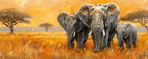 Malen Nach Zahlen Tier Elefant Malen Nach Zahlen Erwachsene, DIY Set Ölgemälde Malen Nach Zahlen XXL, Acrylfarben Painting by Numbers Bastelset, für Geschenk Wanddekoration, 45x90cm (Ohne Rahmen)-YH22