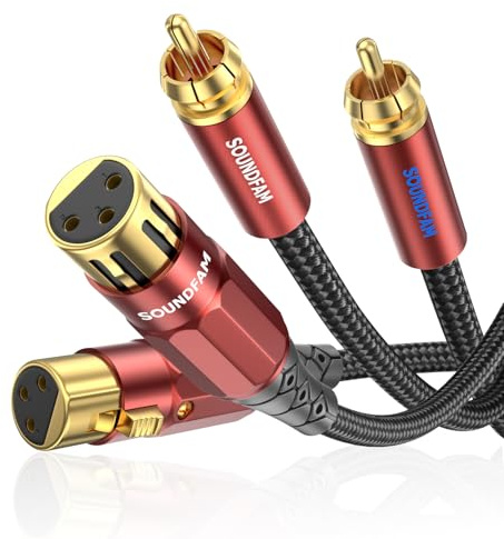 SOUNDFAM Câble XLR vers RCA 8M, 2 XLR Femelle vers 2 RCA Mâle Câble Connexion Audio Stéréo HiFi, Plaqué Or 24K, Double Blindage