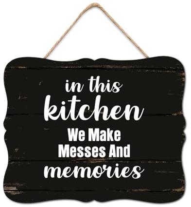 In This Kitchen We Make Messes And Memories, cartello da parete in legno motivazionale positivo, cartello da appendere in legno rustico da appendere, decorativo, per camera da letto, cucina,