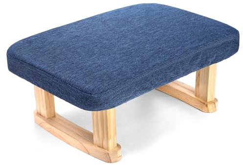 Lawei Small Foot Stool Ottoman, Rectangle Fabric Footstool with Wood Legs, 6.7''H Shoe Seat Step Stool Under Desk Footrest, Sofa Sponge Foot Stool Rest for Couch, Living Room, Bedroom, Entryway, Blue