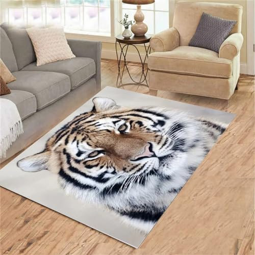 3D Gedruckt Bettvorleger rutschfeste Area Teppich,Wildtier-Tiger 3D Optische Illusion Teppiche Weich Flanell Bodenteppich Wohnzimmer Schlafzimmer Throw Runner Teppiche Low Profile Türmatten- -8X7W5U8
