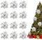 Gittoovo 12 PCS Christmas Tree Flowers, Silver Glitter Poinsettia Decoration, Artificial Christmas Flowers for Xmas Tree Garland Wreath Decorations